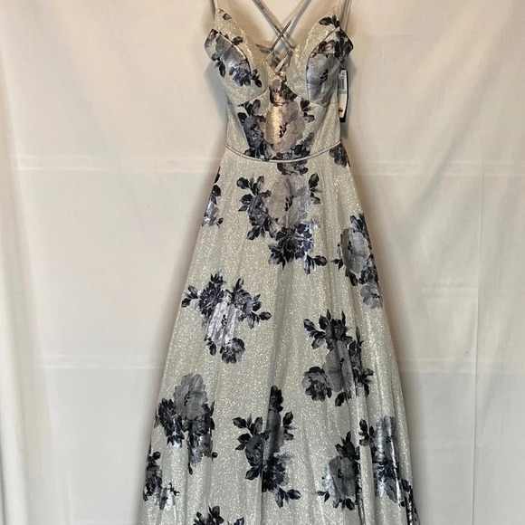 City Studios Juniors Lace-Up Floral Glitter Silver Charcoal Ball Gown Formal sz5 - Picture 9 of 16